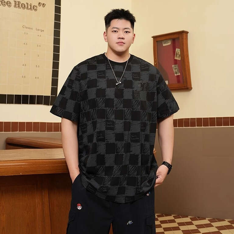 Men's Plus Size T-shirt Summer Checkered Short Sleeve Trendy Loose Fit Casual Shirt Loose Fit For All Body Types Daily Outfit Home Casual