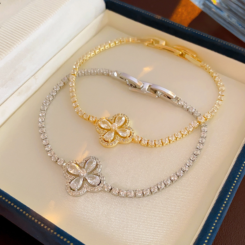 Real Gold Plated Zircon Flower Clasp Bracelet Fashionable Versatile Bangle Light Luxury High-End Women's Jewelry Wholesale - view 5