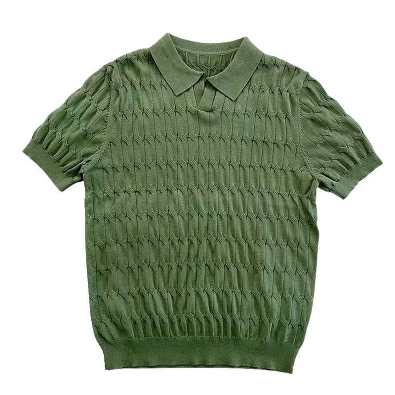 Summer T-shirt, sexy V-neck men's polo shirt, stretchy slim-fit, trendy business knitted short-sleeve