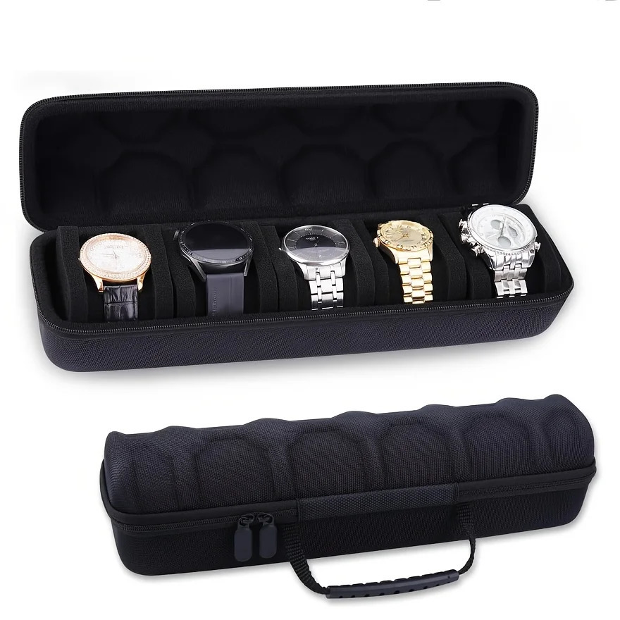 5-Slot Black Nylon Watch Travel Case - Protective Storage Organizer with Watch Pillow Display Cabinet and Holder Watch Case 260206