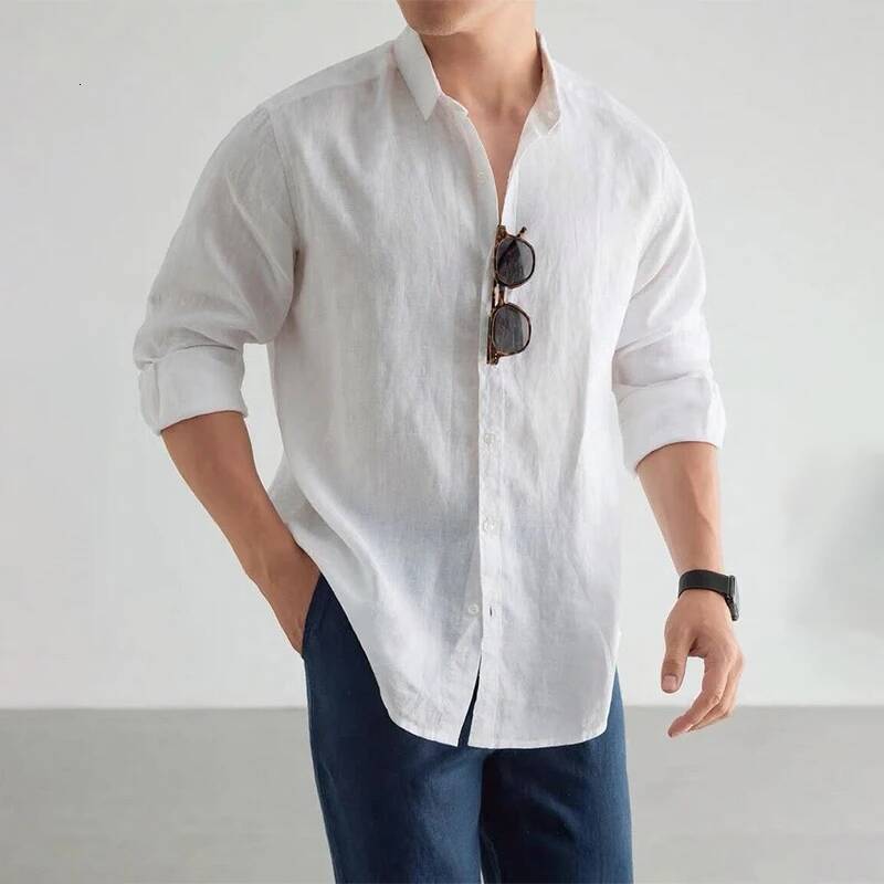 Bestseller Men's Casual Fashion Shirt Long Sleeve 100% Linen Cotton T-shirts Black White Tops Clothing Plus Size Classic Baggy Shirts Men ddmytue
