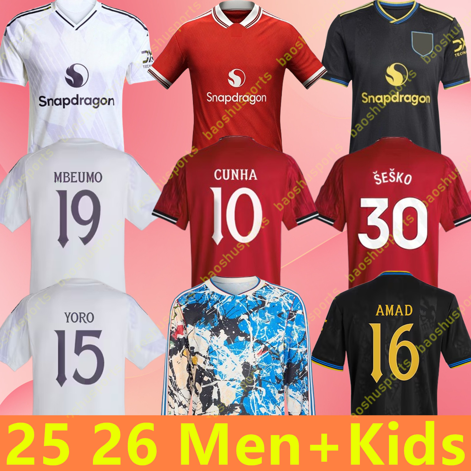 Stone Roses 2025 2026 2027 MAN CUNHA Soccer Jerseys AMAD SESKO MAINOO ZIRKZEE YORO unted football shirt MARTINEZ B.FERNANDES player MBEUMO Kids kit Long short jerseys