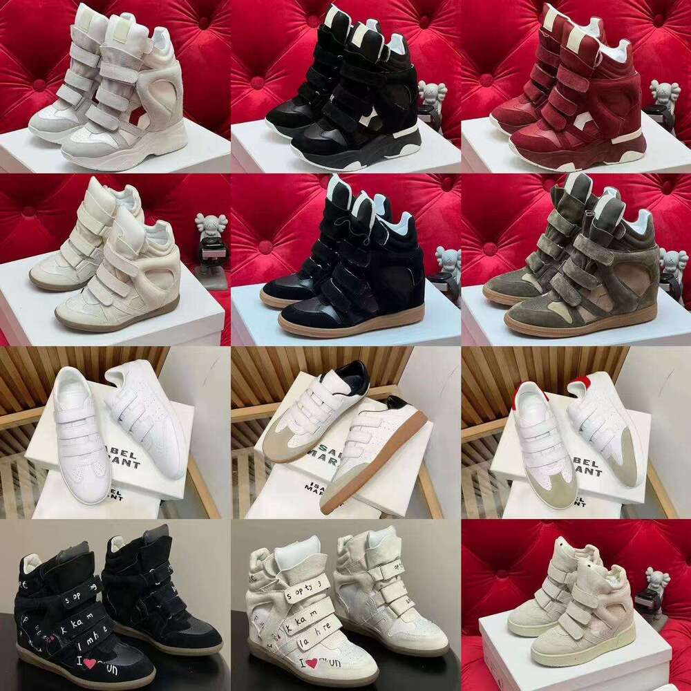Ladies height increase boots winter hot sale black genuine leather real bekett suede wedge sneakers woman fashion show shoes red pink marants sneakers with box