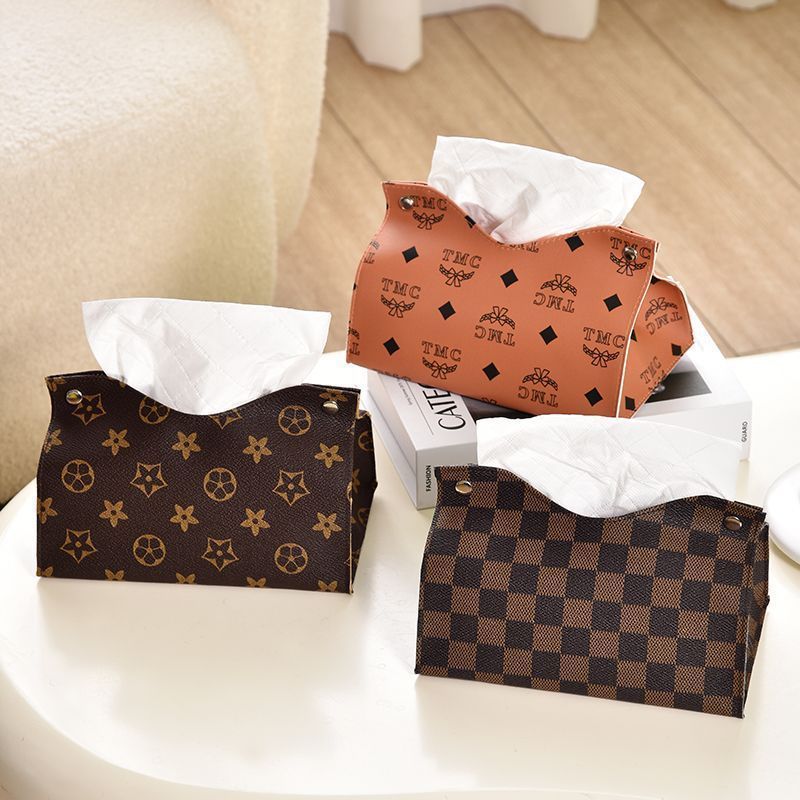 Designer Luxury Retro Furniture Tissue Box PU Leather Napkin Holder Desktop Bedroom Coffee Table Paper Drawer Leather Car Universal Organizer Classic 
