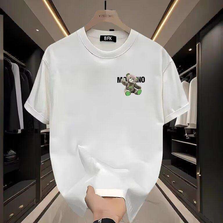 Mens T-shirt High Street Bear Print Short Sleeve Top Black Base Color Block Creates Visual Focus Loose Fit For All Body Types Loose Fit Daily Wear