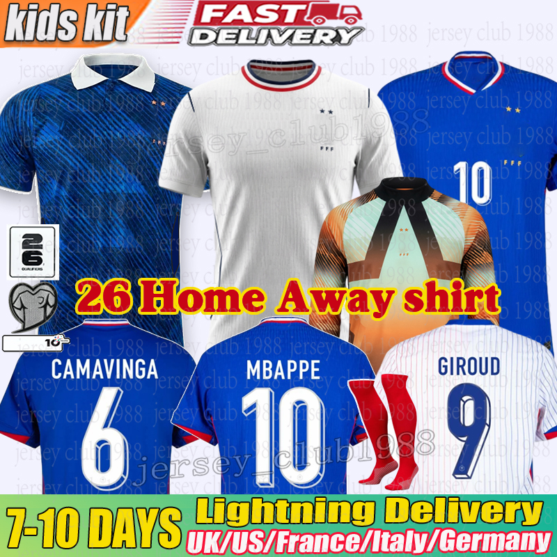 France Jersey 2026 Mbappe maillot FFF Dembele Ekitike Doue Olise Soccer Jersey CHERKI Saliba Kante Thuram Barcola Tchouameni 26 27 football shirt Men kids kit 24 25