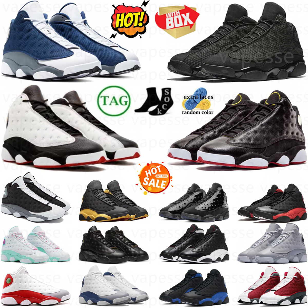 basketball shoes sneakers 13 Wheat Flint Gym Red Flint Grey Court Purple Dune Red White Lucky Green men women sneakersSizes 36-47