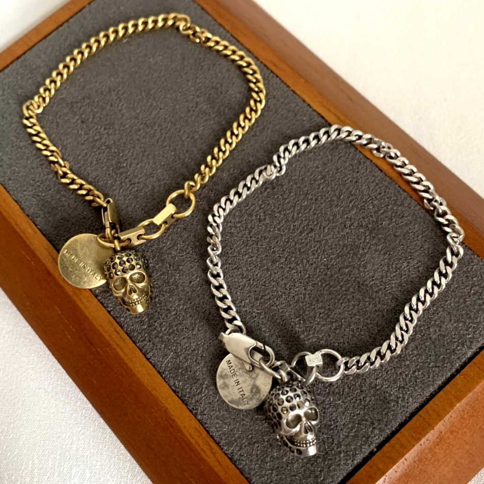 Hiphop Rock Thick Chain Charm Punk Stud Bracelet in Antique BLACK Skull Pendant Bangle Men Women Couple Gold Bracelets Designer Jewelry MCQBB2