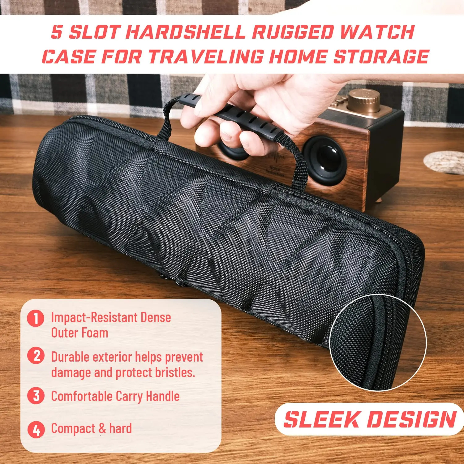 5-Slot Black Nylon Watch Travel Case - Protective Storage Organizer with Watch Pillow Display Cabinet and Holder Watch Case 260206 - view 5