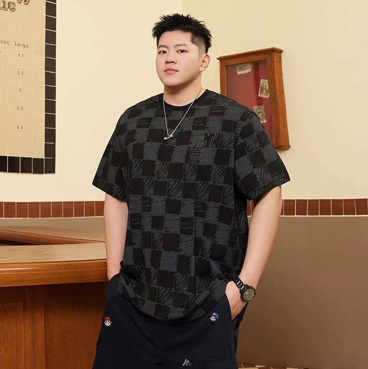 Men's Plus Size T-shirt Summer Checkered Short Sleeve Trendy Loose Fit Casual Shirt Loose Fit For All Body Types Daily Outfit Home Casual