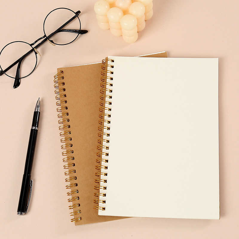 A5 Kraft Paper Notebook Blank Printed Double-Coil Notebook Simple Side-Flip Notebook for Students S260209