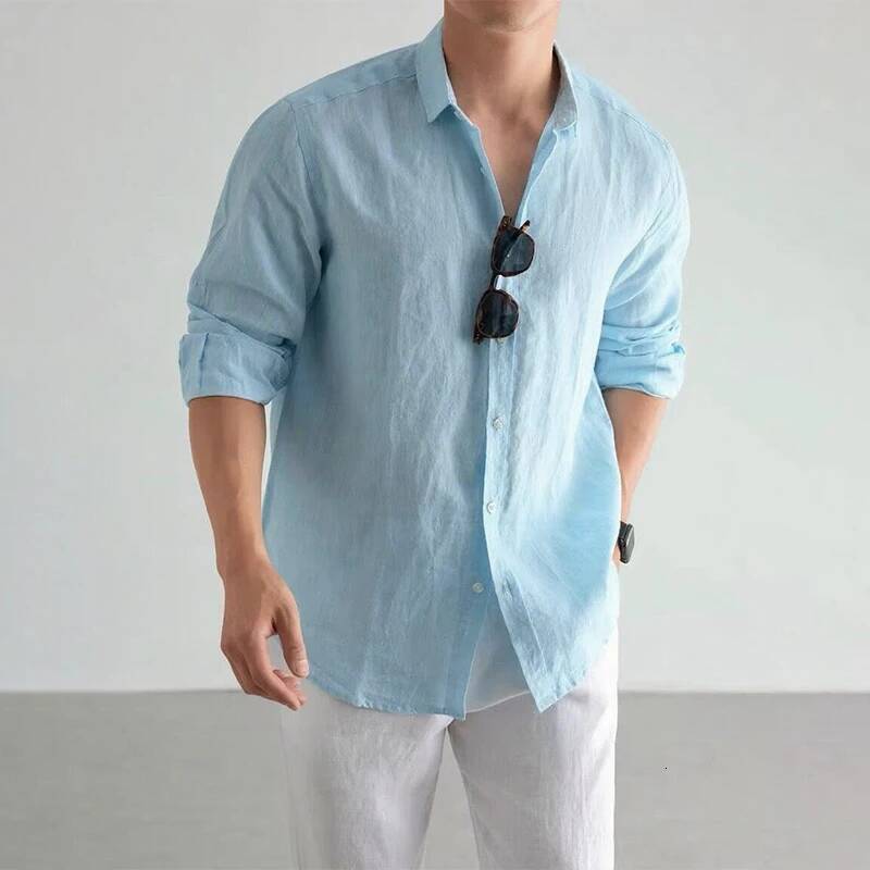 Bestseller Men's Casual Fashion Shirt Long Sleeve 100% Linen Cotton T-shirts Black White Tops Clothing Plus Size Classic Baggy Shirts Men ddmytue