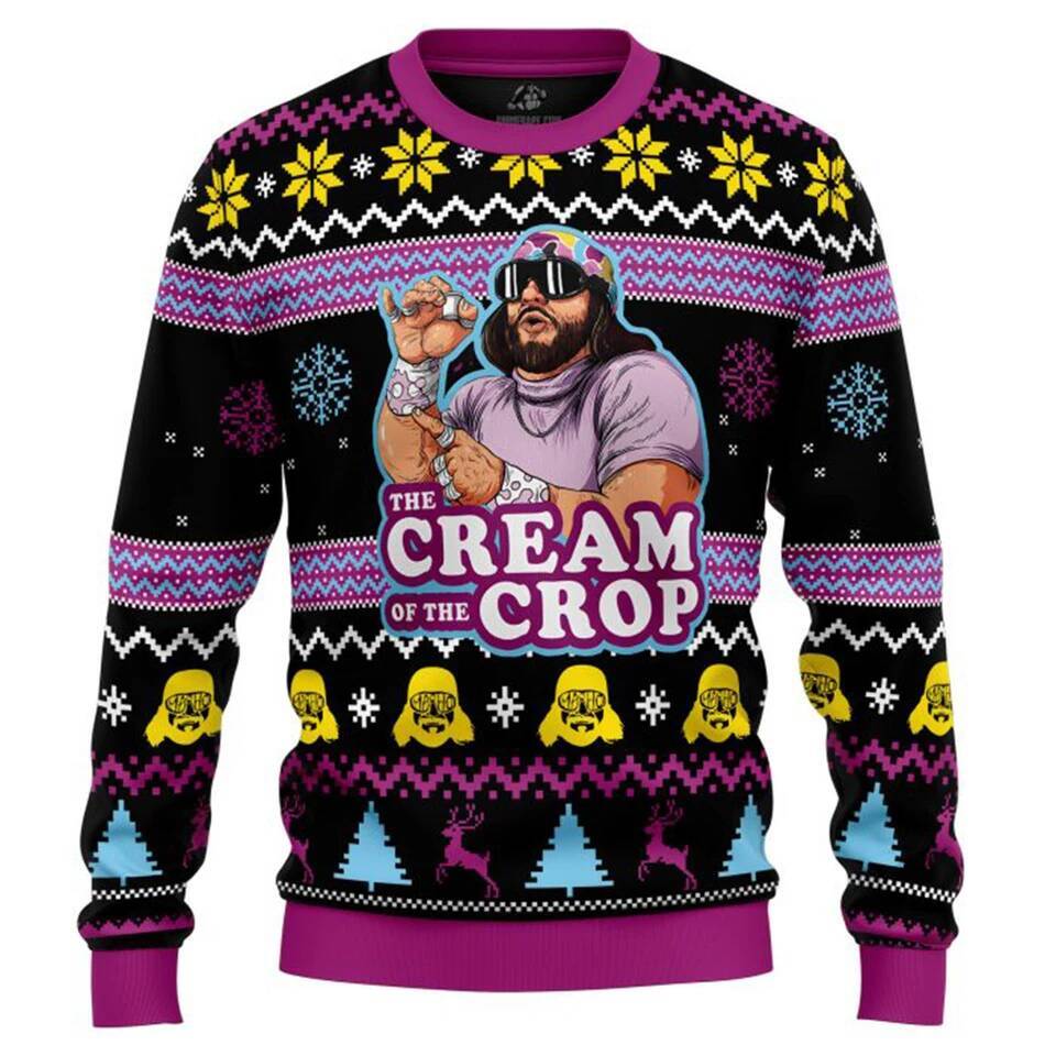 Bestseller Macho Man The Cream of the Crop Pro Wrestling Ugly Sweater for Men Holiday Party Xmas Pullover Family Christmas Gift ddmytues