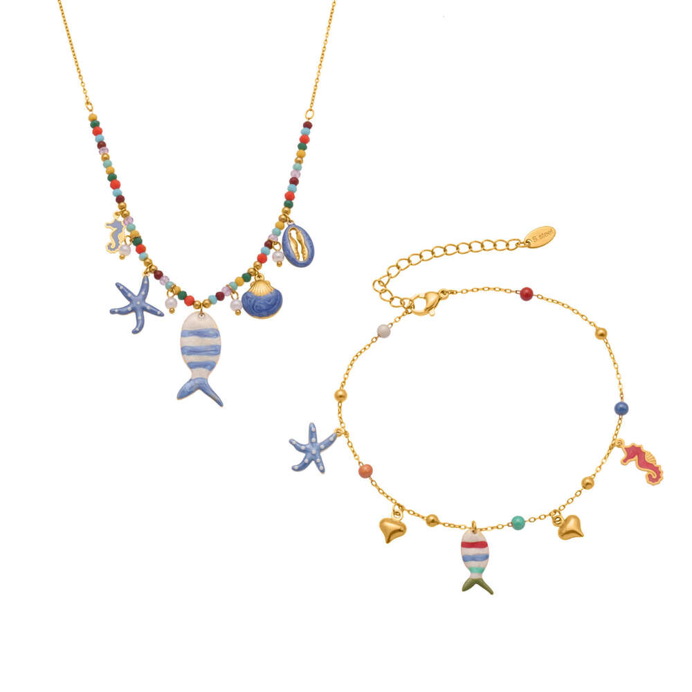 Stainless Steel DIY Multi-accessory Clownfish Oil Drop Pendant Necklace Bracelet Anklet Set 18K Gold Plated