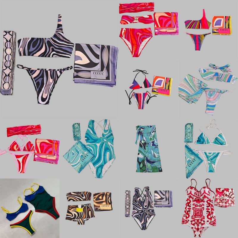 Luxury Print Split Swim Wear Women Sexy Slim Bikinis Set Headscarf Scarf Summer Island Beach Diving Bathing Suits