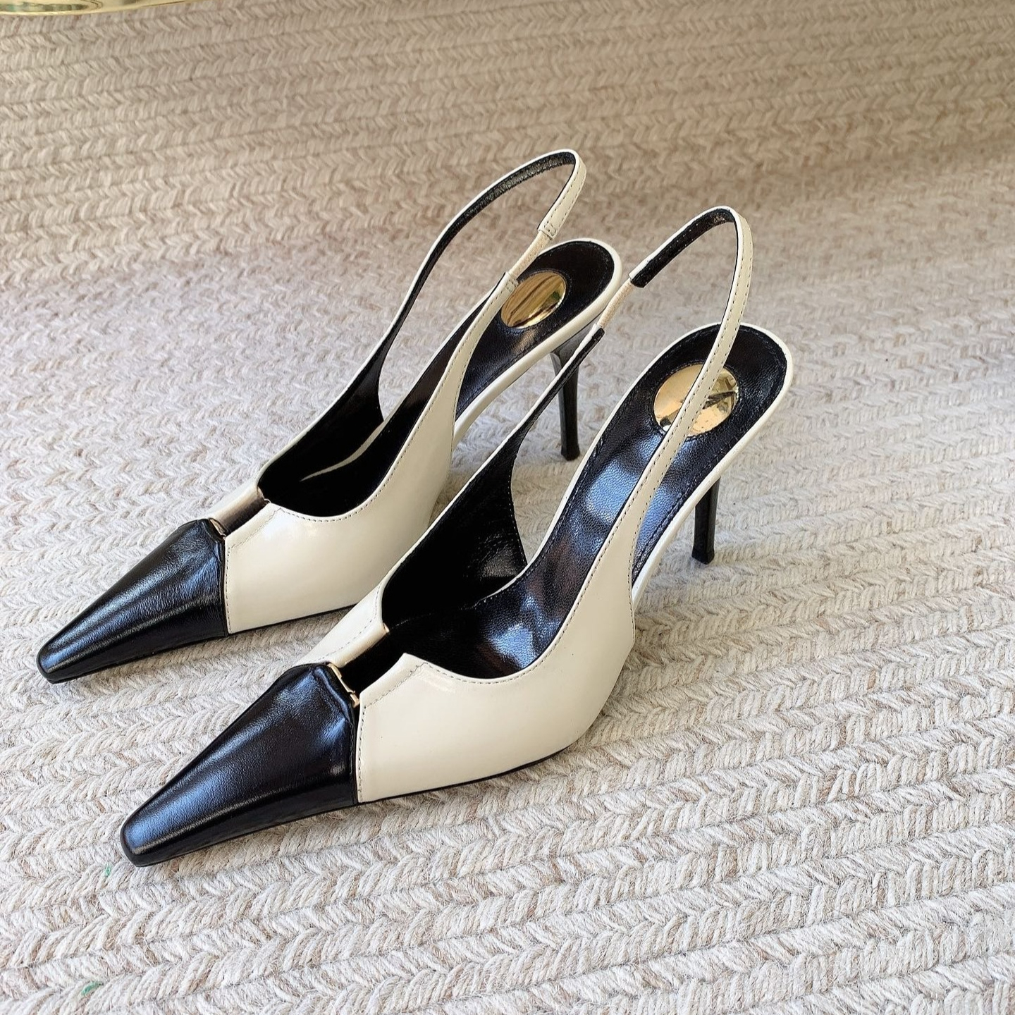 Babylone Leather Slingback Shoes Elasticated slingback strap stiletto heel shoes Luxury designer women elegant evening shoes Simple pointed toe dress shoes