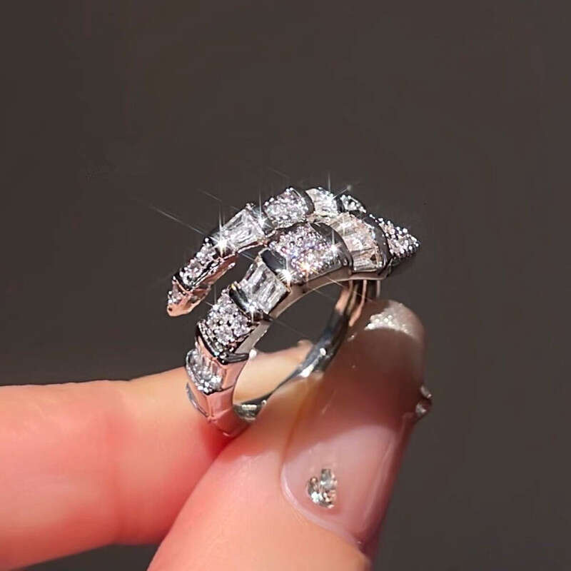 Micro-Inlaid Cubic Zirconia Snake-Shaped Open Ring For Women