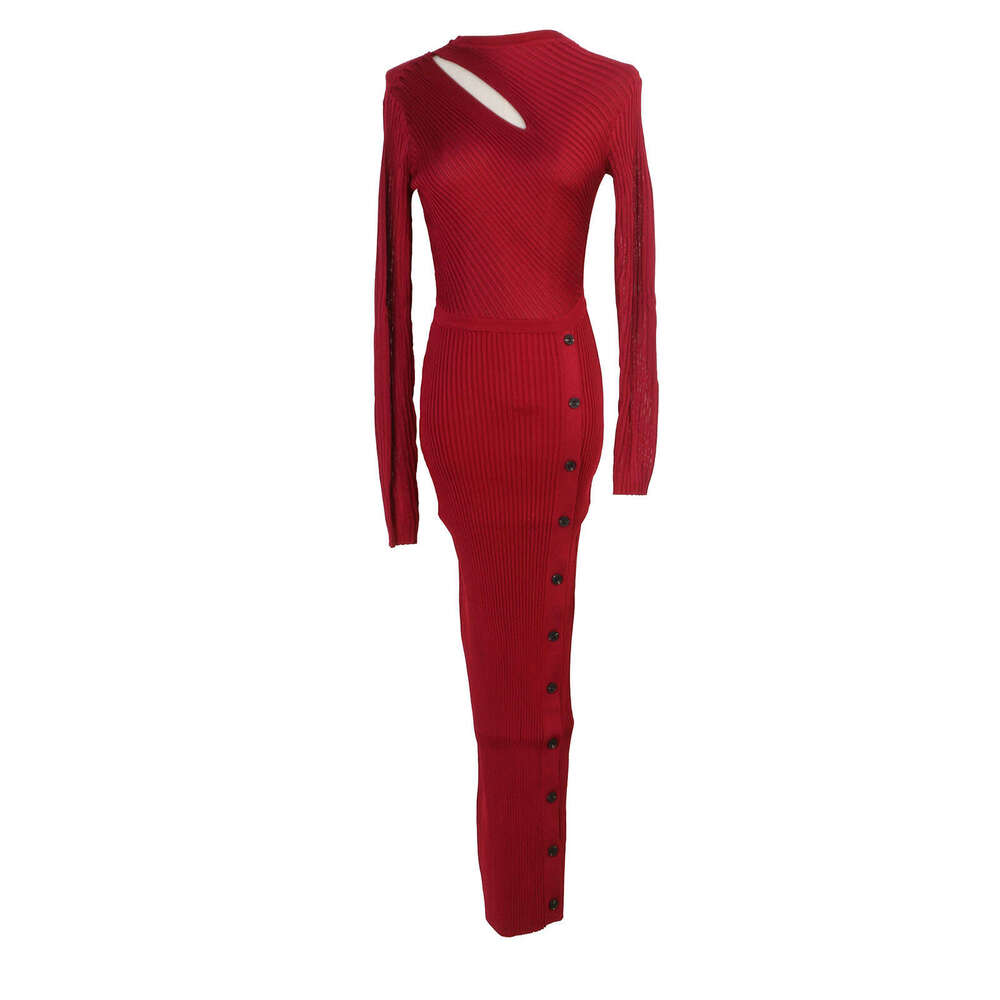 2026 French elegant women's hollow round neck autumn and winter new style long sleeved slim fit dress