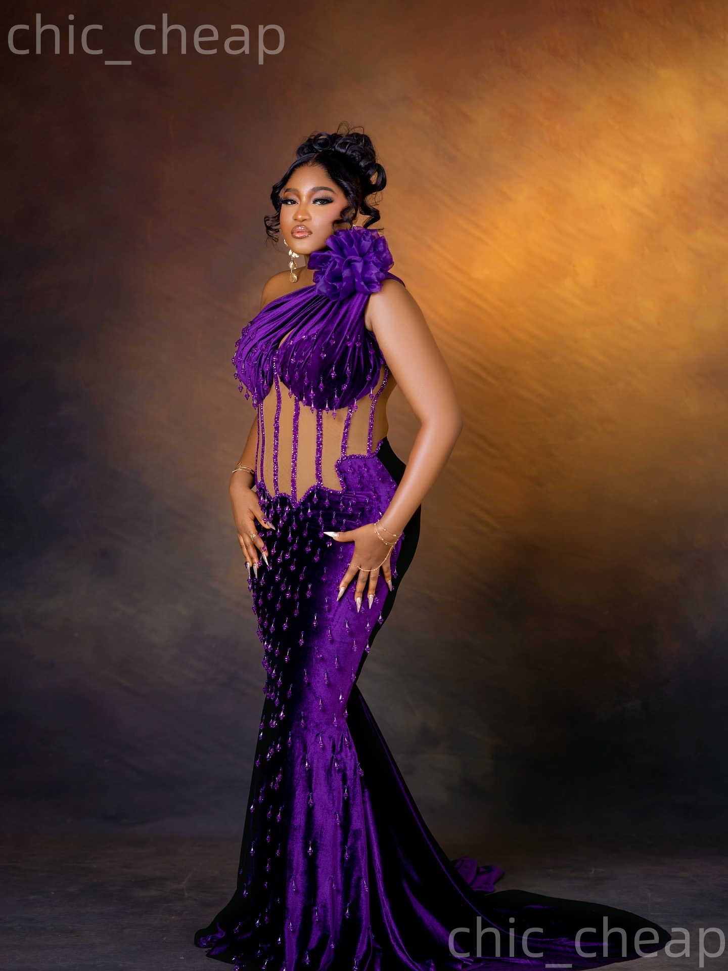 Aso Ebi Purple Mermaid Prom Dresses 2026 One Shoulder Rhinestones Velvet Evening Formal Party Second Birthday Engagement Gowns Dress For Special Occas