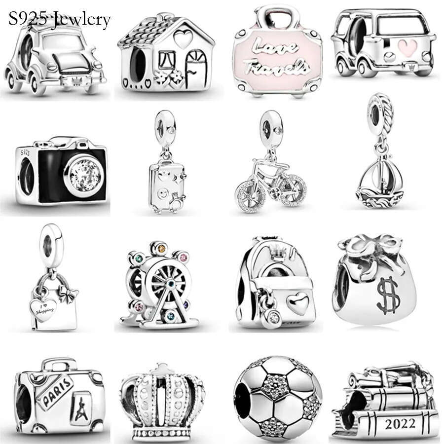 S925 Sterling Silver Electric Vehicle Shopping Bag Old -style Camera Charm Suspension fit for Bracelet DIY Fashion Jewelry