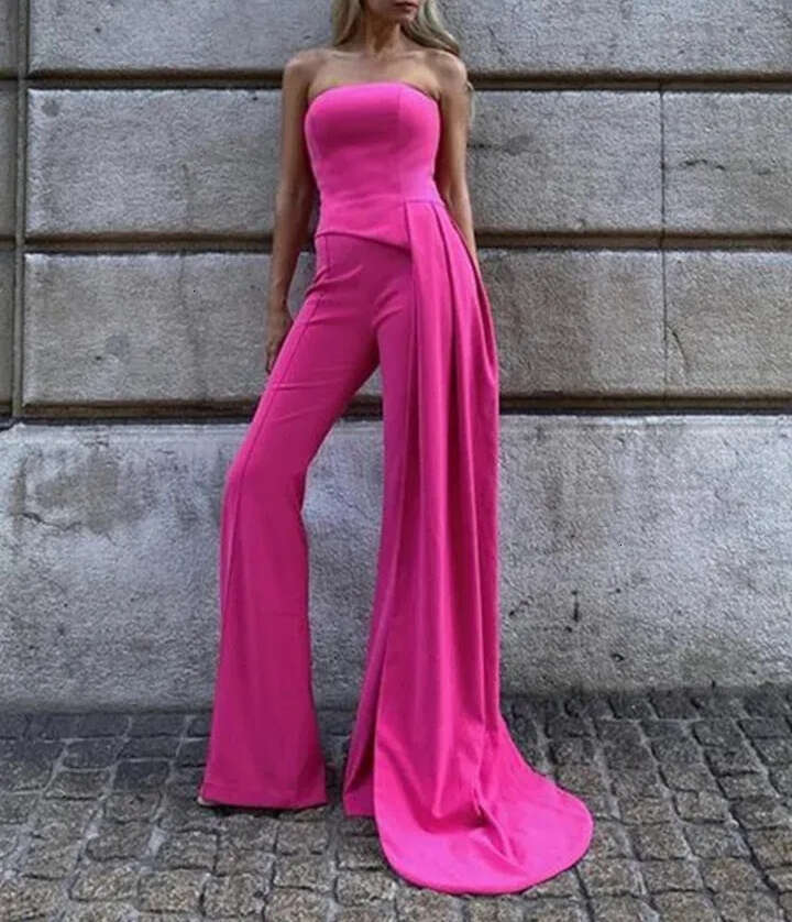 Designer Chest Women's Rose Red Ultra Thin Sleeveless Top High Waist Wide Leg Pants Two Piece Set Party Club