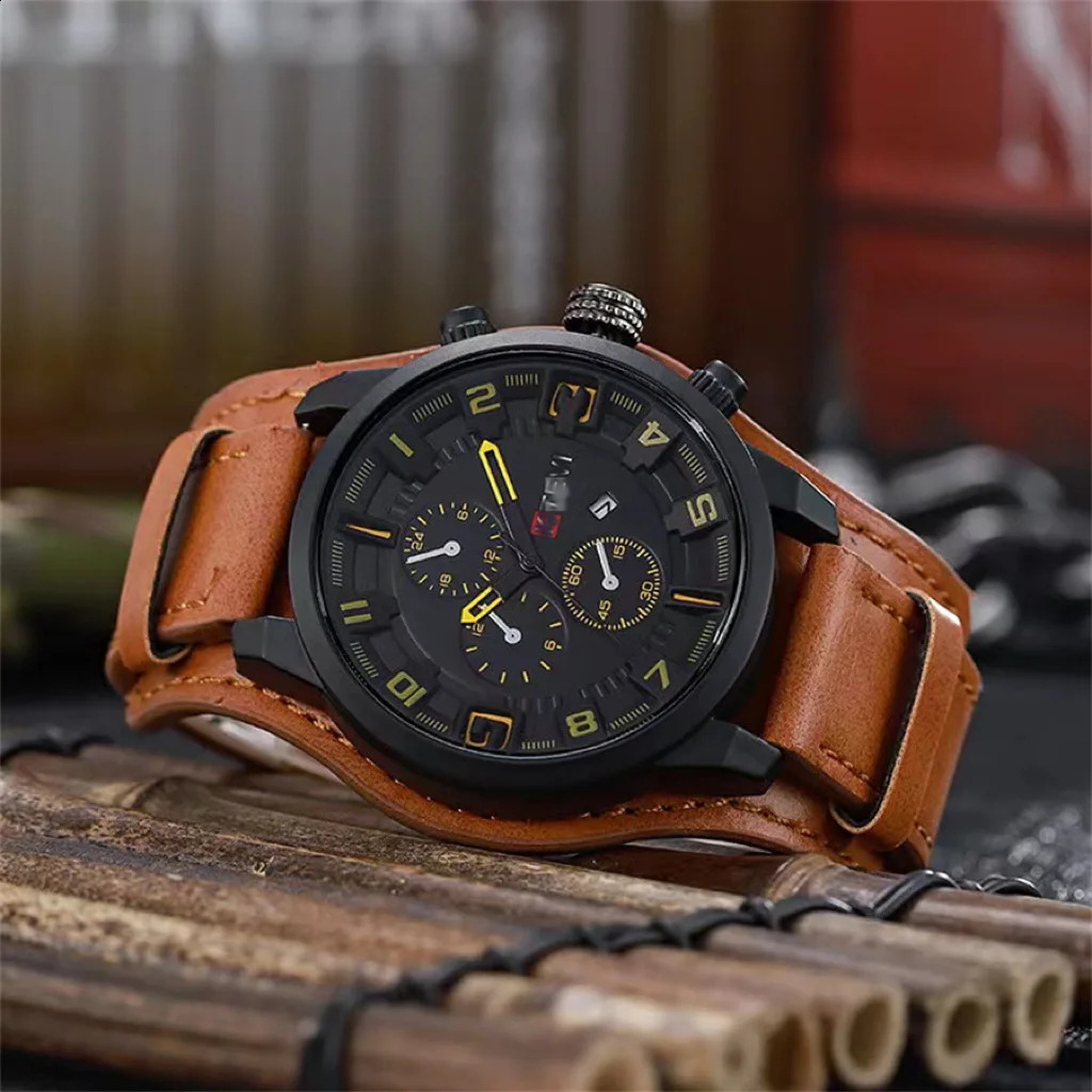 Fashion Retro Mens Quartz Wristwatches Man Watch PU Leather Business Watch Military Tactical Outdoor Sport Wristwatch 260206