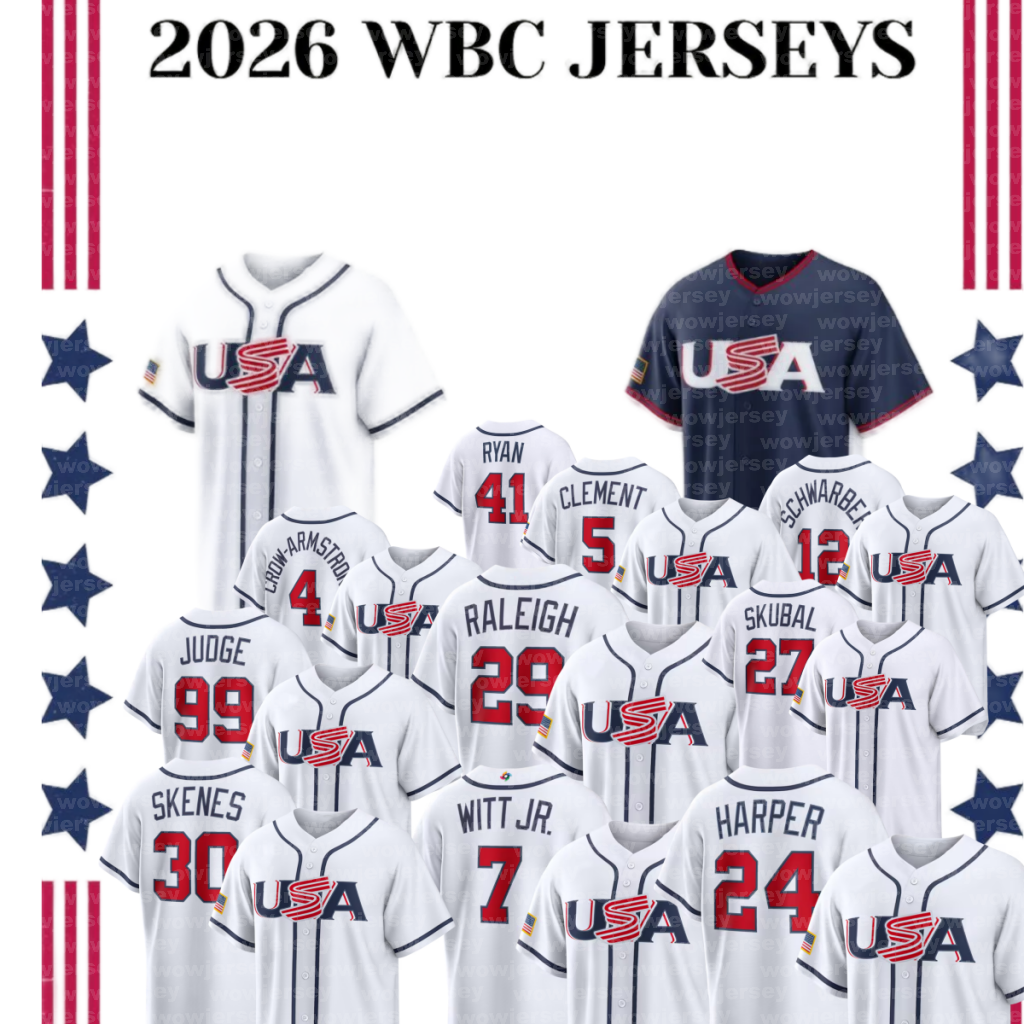 WBC USA Team Baseball Jersey Aaron Judge Harper Mookie Betts Bobby Witt Jr. Corbin Carroll Paul Skenes Skubal Wheeler Webb Trout Merrill Schwarber custom jerseys