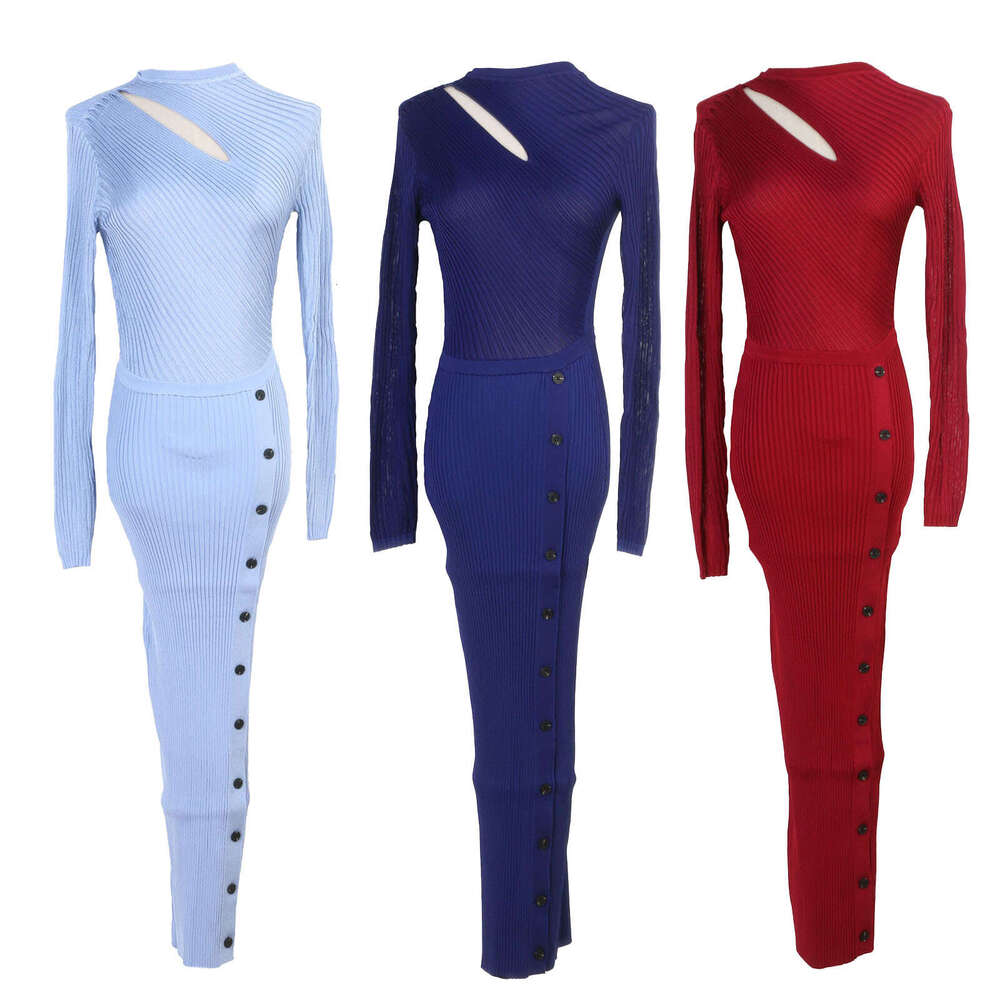 2026 French elegant women's hollow round neck autumn and winter new style long sleeved slim fit dress