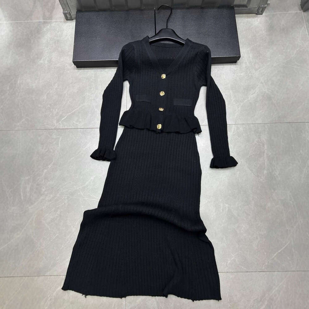 2026 autumn and winter new hollow knitted long sleeved single breasted cardigan loose multi-functional two-piece skirt for women