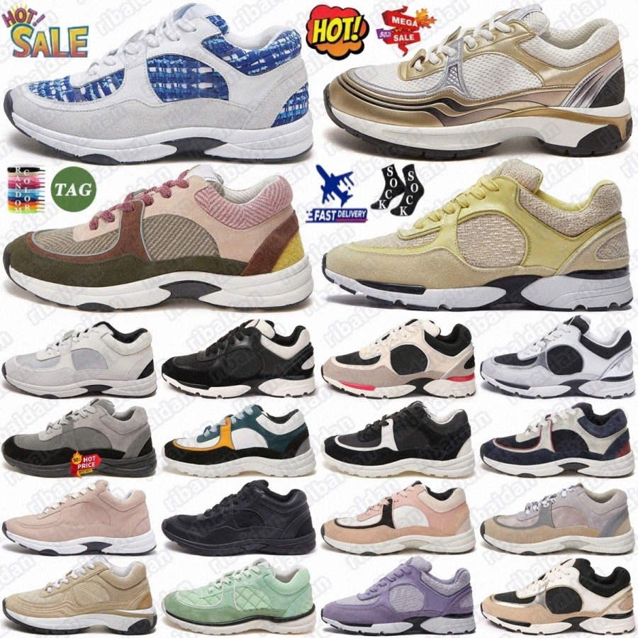 classic Sneakers Shoes Tweed Designer Women Runner leather low top trainer calfskin suede white black Embossed Sneaker gold Laminate grc8io#