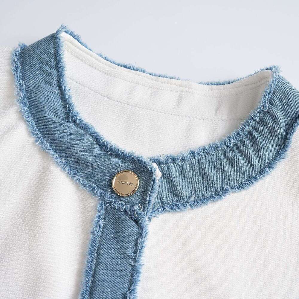 2026 Spring/Summer New Fashionable French Chic Patch Denim Knitted Tank Top Sleeveless Dress for Children