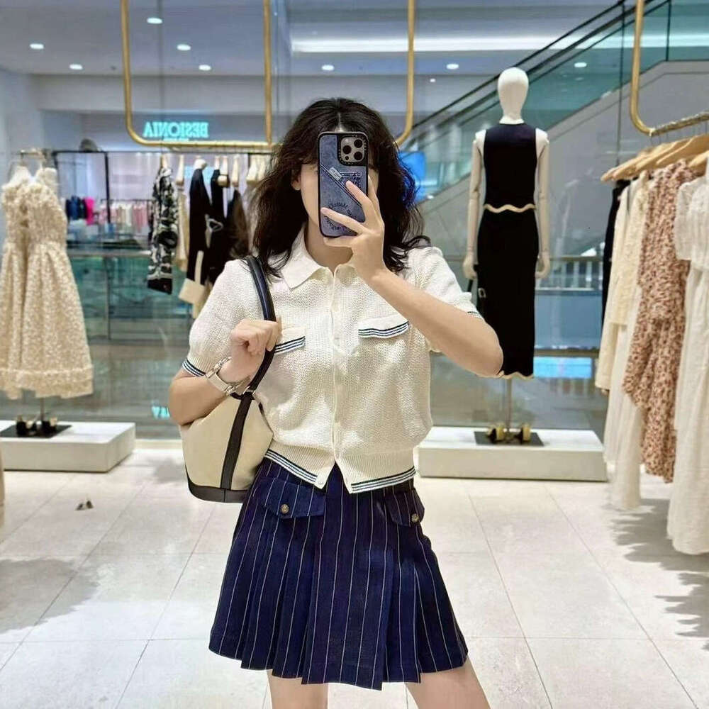 2026 Spring/Summer New Set College Style Collar Knitted Sweater Cardigan Short Sleeve Women's Top Women