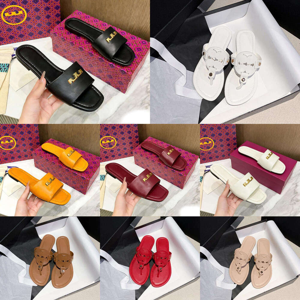 Torysburchly Designer Shoes Tb Miller Sandals Womens Designer Slides Laser Cut Leather Flip Flops Fashion Summer Beach Casual Slippers Luxury Sandals Black White