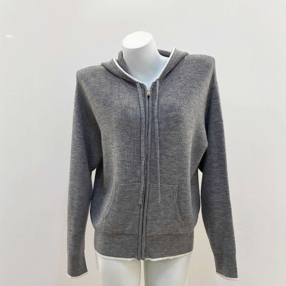 2026 autumn and winter new color blocked zipper hooded neutral casual sports knitted cardigan jacket