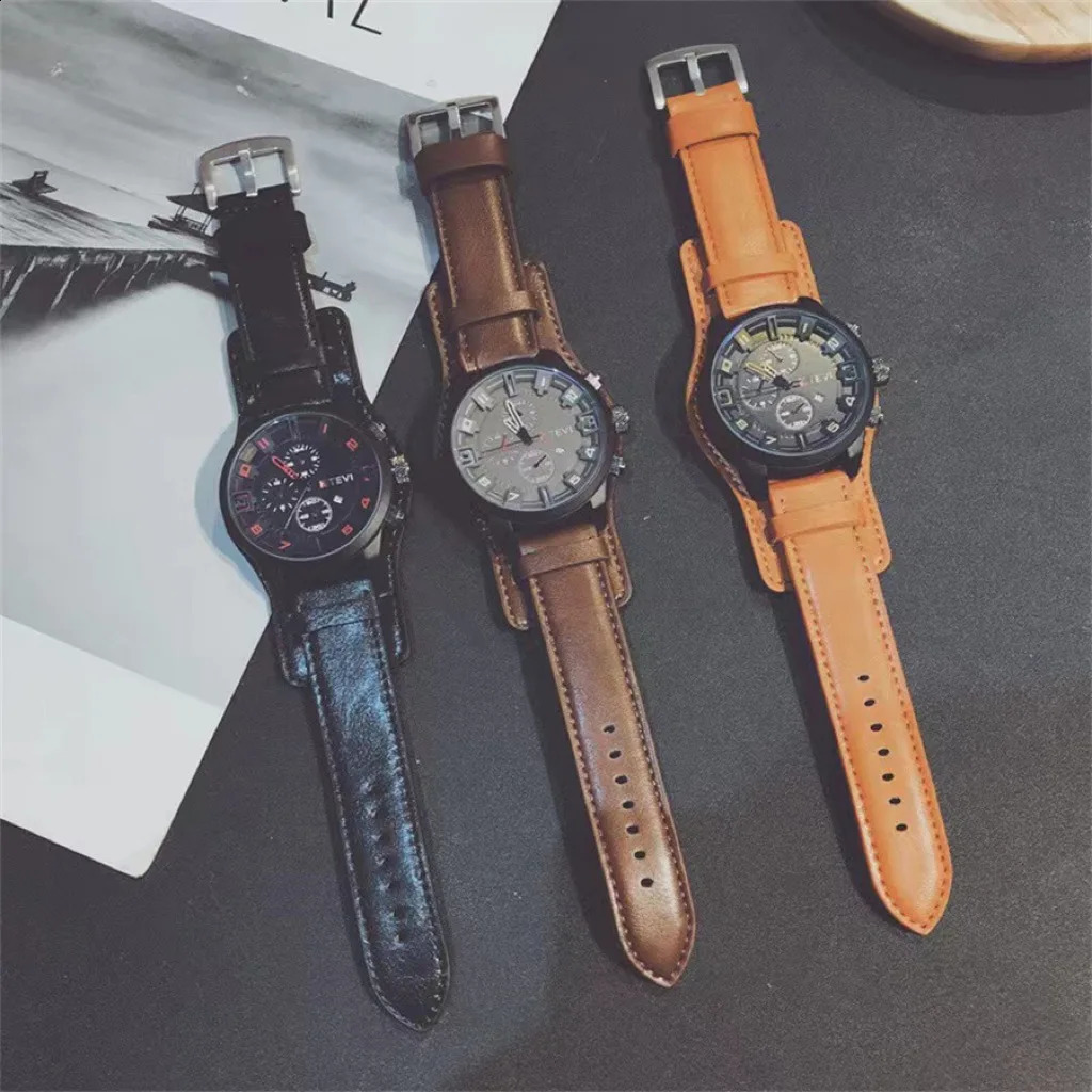 Fashion Retro Mens Quartz Wristwatches Man Watch PU Leather Business Watch Military Tactical Outdoor Sport Wristwatch 260206