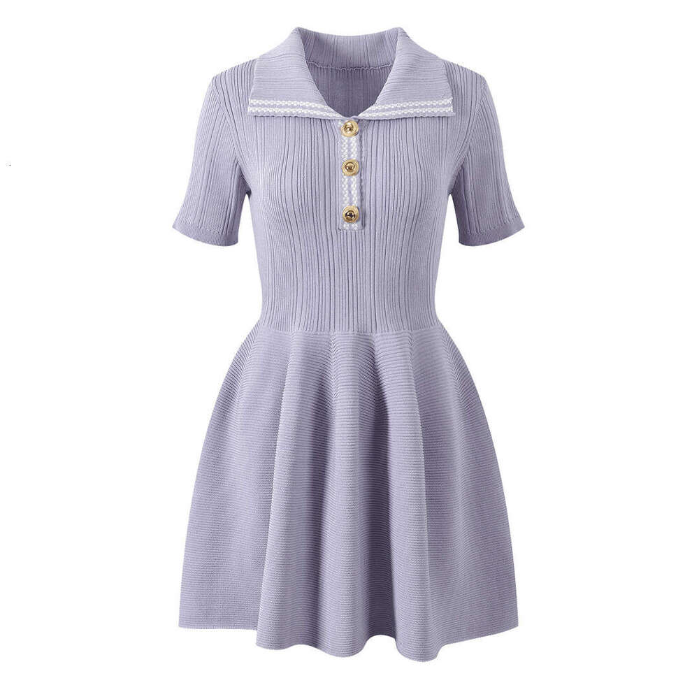 2026 Summer Lavender Purple Small Fragrance Elegant Pure Waist Slim Knitted Dress for Women's Fashion