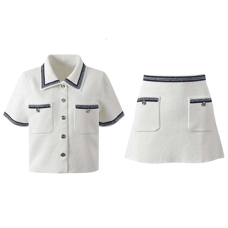 2026 Spring/Summer New French Color blocked Knitted Top Short Skirt Style Women's Fashion Set