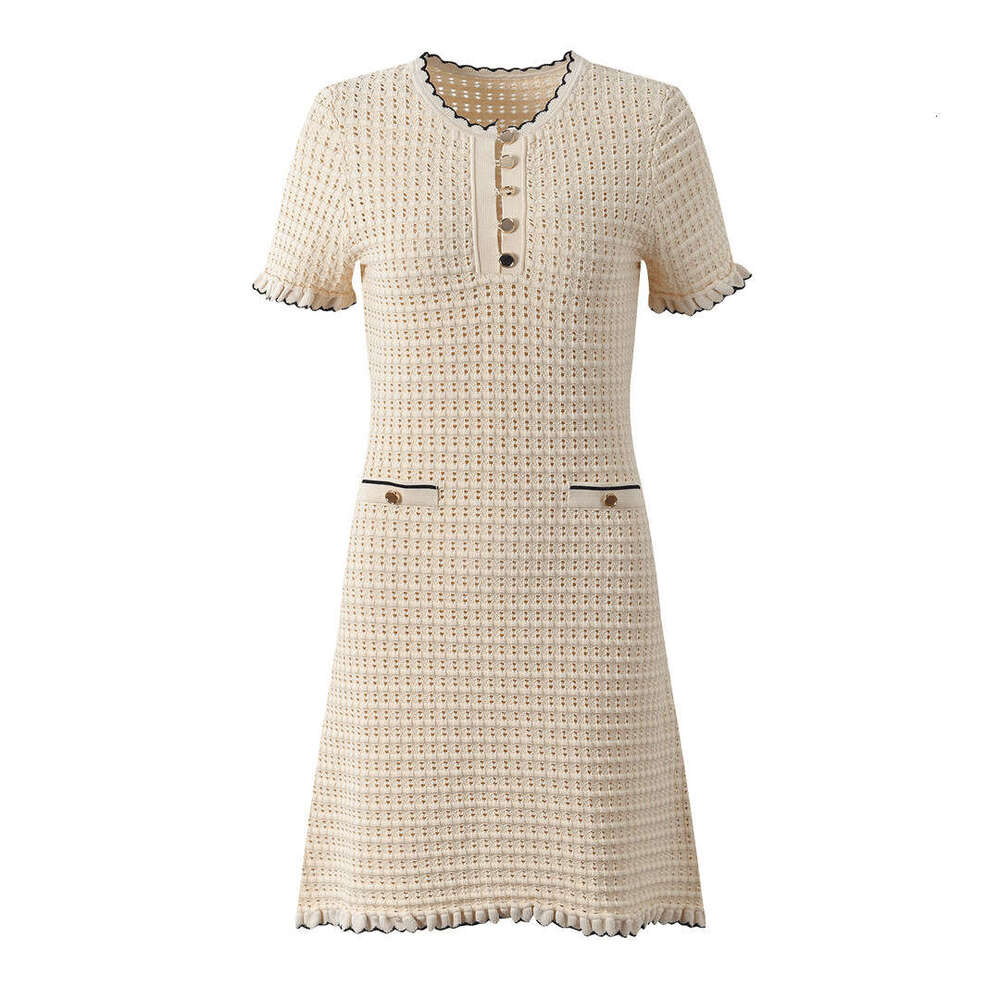 2026 Spring French Elegant Fashion Knitted Hollow Color Block Dress with Short Skirt Inner Set