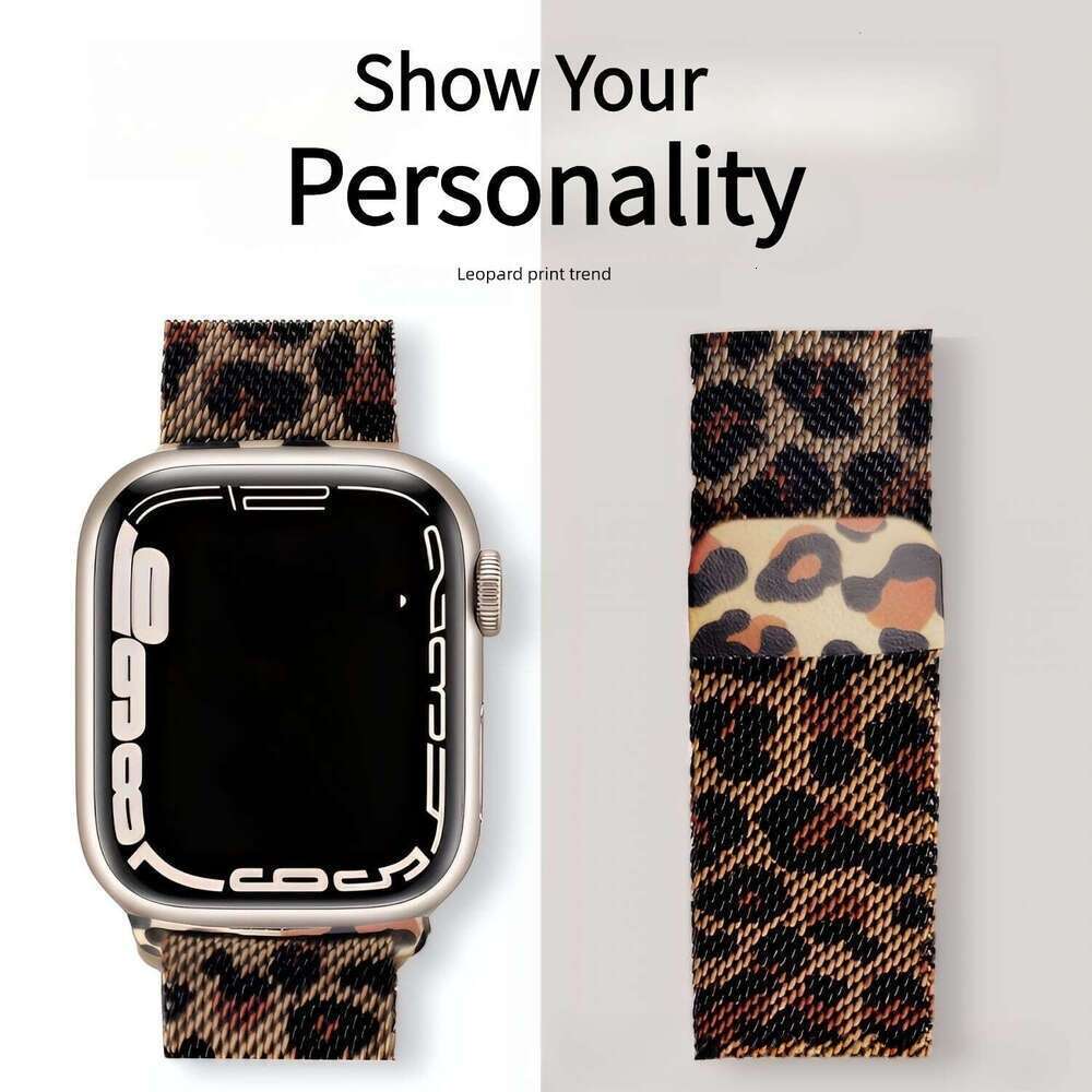 Leopard Print Magnetic Apple Watch Band Premium Soft Strap Compatible with iWatch Series 1-10 Ultra SE 38mm-49mm