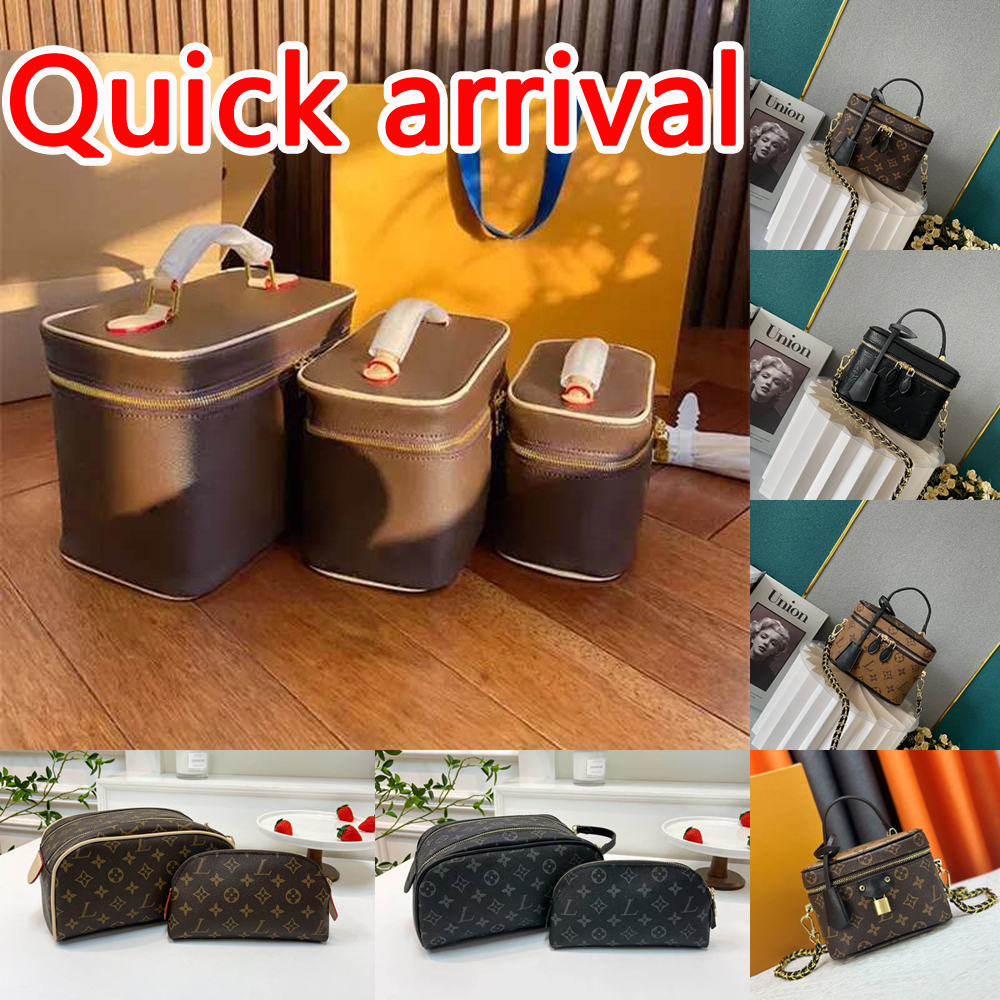 Women's Luxury designer Travel Makeup Bag Double Zipper Toiletry Pouch Classic Leather Cosmetic Case Wash Bag Purse Shell bag with Free Silk Scarf Gift