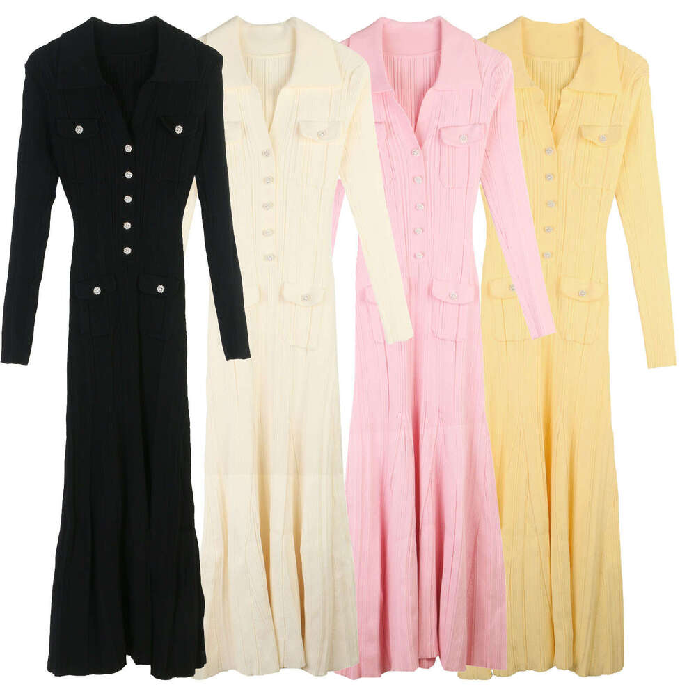 2026 designer women's V-neck slim fit autumn and winter new style French elegant sleeve long skirt