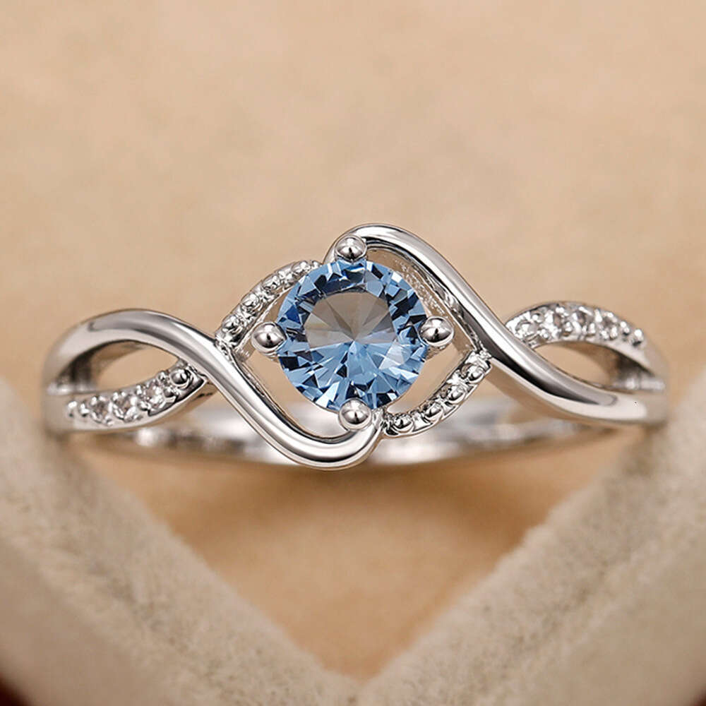 Wave Blue Zircon Niche High-end Light Luxury Index Finger Ring Fashion Women's Personality Jewelry