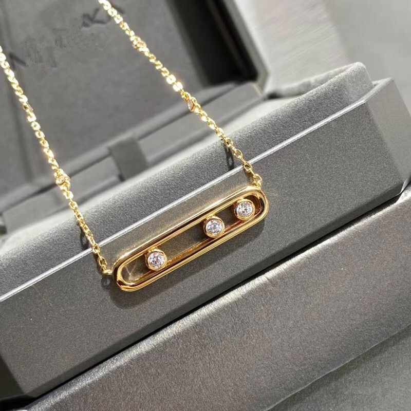 Messikass Necklace Designer Messi Necklace For Woman Man Jewerly French Gold Large Three-diamond Sliding 18K Gold-plated Dynamic Necklace With Zircon
