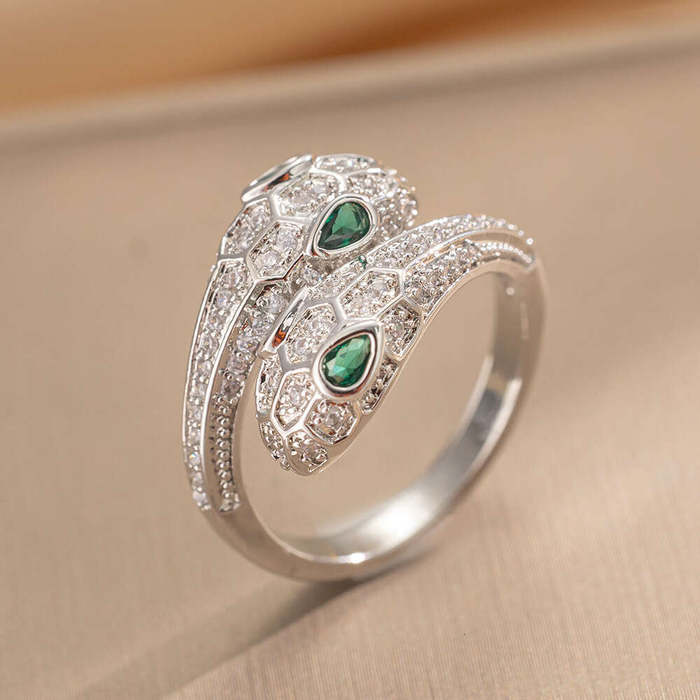 Micro Paved Zircon Double-Headed Snake Ring Light Luxury High-End Sense for Women
