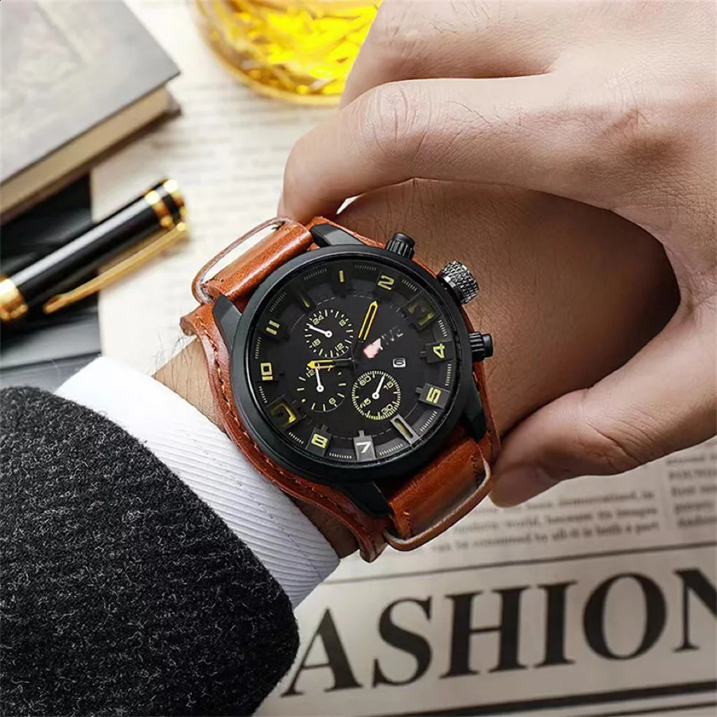Fashion Retro Mens Quartz Wristwatches Man Watch PU Leather Business Watch Military Tactical Outdoor Sport Wristwatch 260206