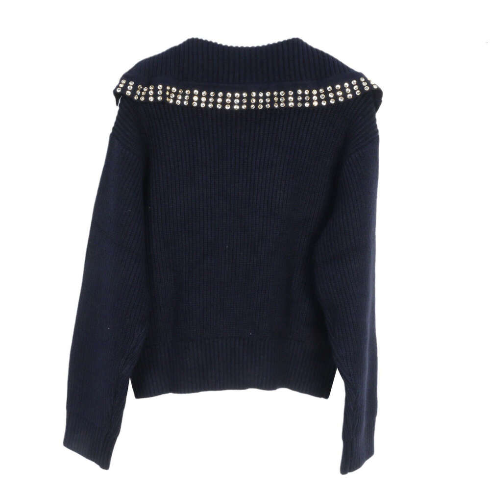 2026 autumn and winter loose niche lazy style rhinestone collar fashionable knitted women's sweater