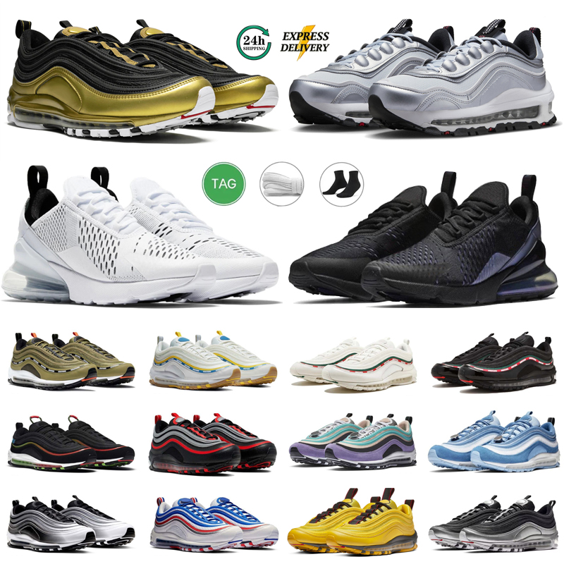 Designer shoes 97 Men Womens 270 Running Shoes 270s 97s Triple Black White Gold Silver Bullet Olive Wolf Grey Mesh Leather Trainer sneakers Sprots Gym Mens trainers