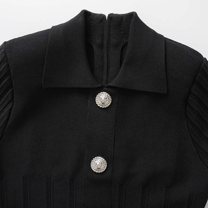 2026 European and American Spring/Summer Fashion Anti Stripe Knitted Collar Slimming A-line Elegant Black Dress