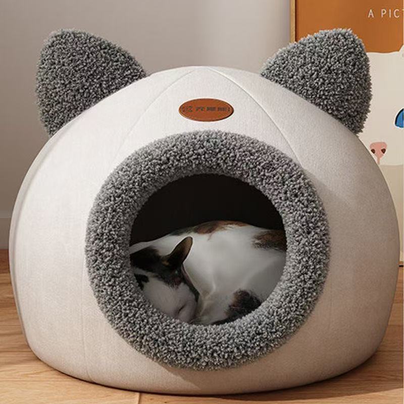 Winter-warm, removable and washable cat bed, enclosed cat villa style, thickened cat bed, suitable for all seasons, perfect for cats to sleep in.