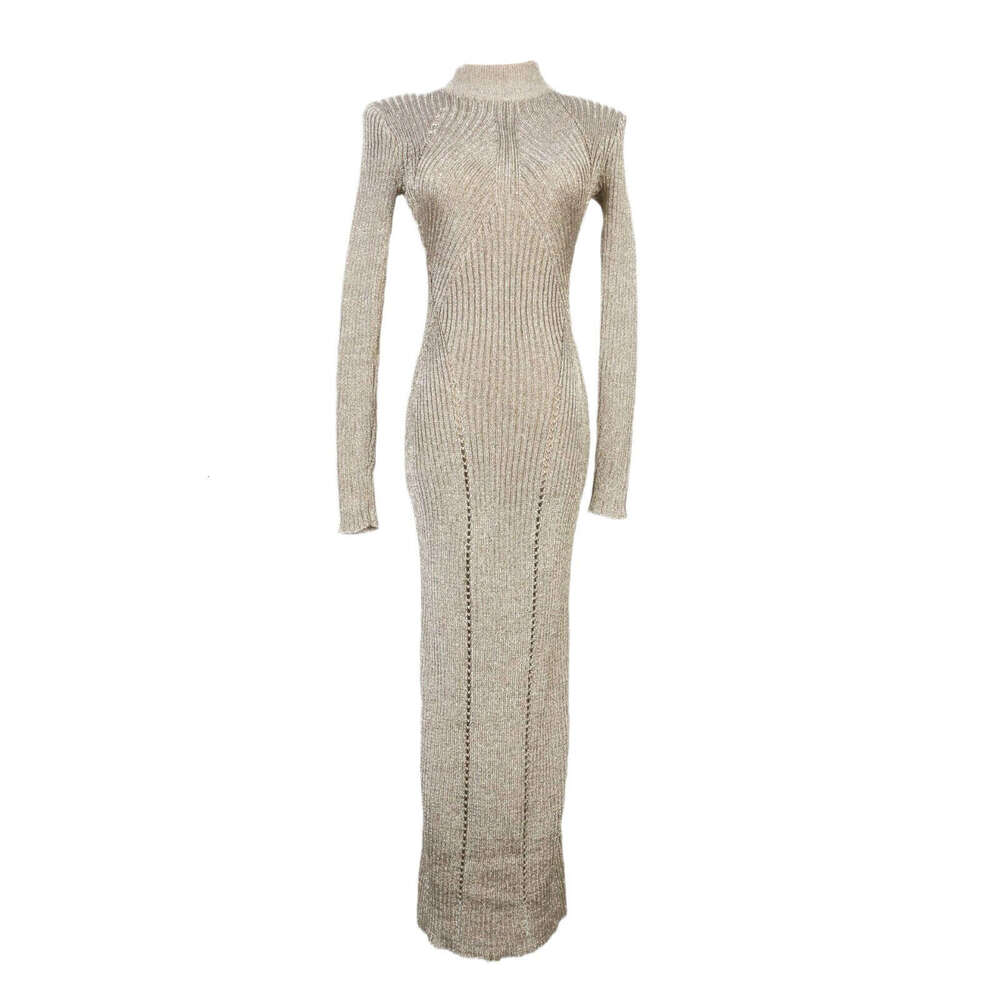 2026 French style niche spring and autumn new long elegant commuting hollow high neck slim knit bottom skirt for women